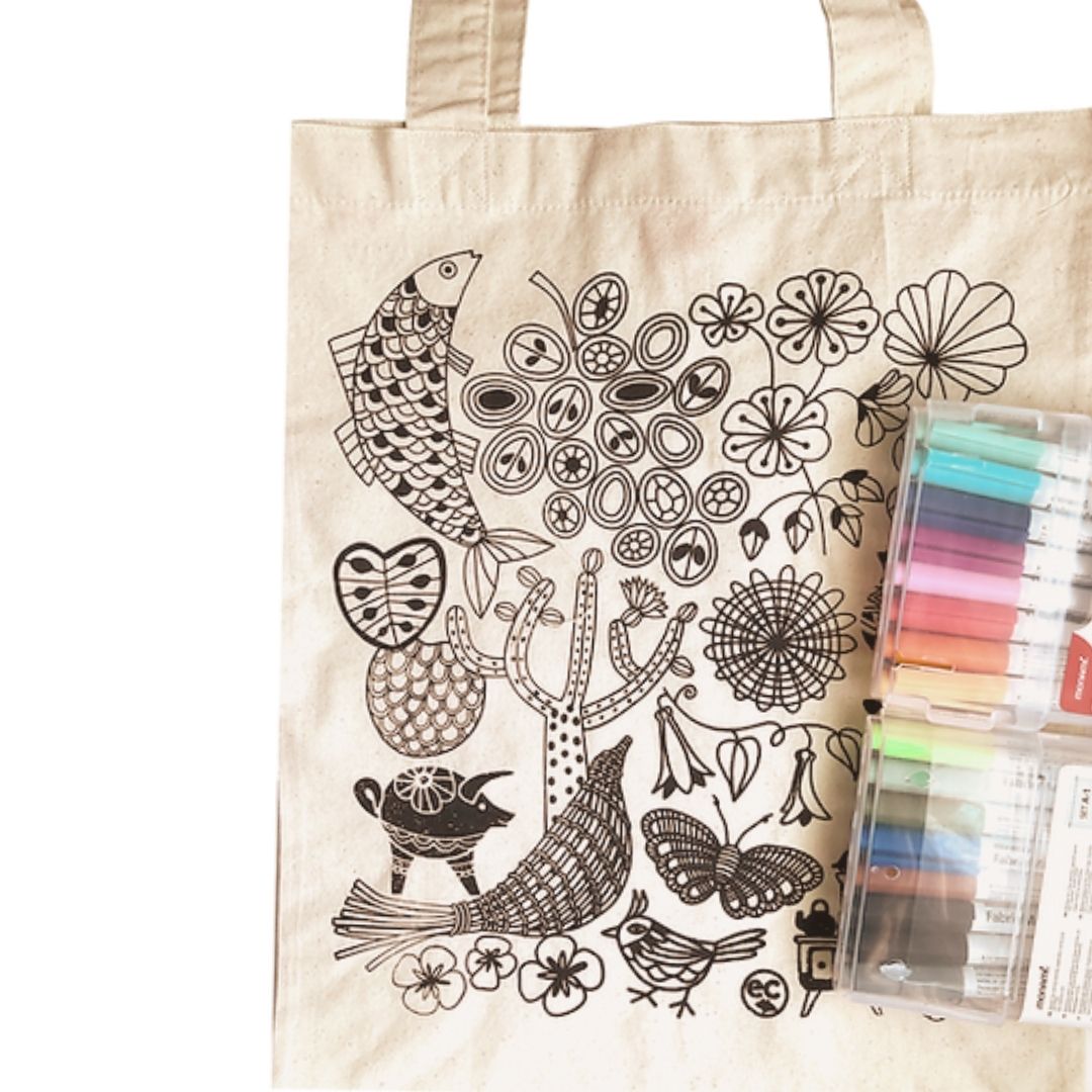 Kit Bolsa para decorar y marcadores para tela